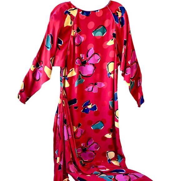 Joan Leslie by Kasper Vintage 70's Red SILK Dress Wrap Sash Hong Kong - Picture 8 of 14